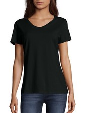 Hanes Women's Lightweight Short Sleeve V-neck T Shirt, Black, XS, M