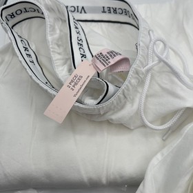 NEW Victoria's Secret 100% Cotton White Top&Pants Black Logo Pajama/Jogger Set