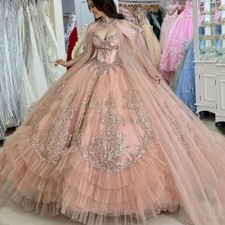 Princess Pink Quinceanera Dresses Royal Train Off Shoulder Applique Lace-up