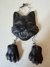 Signed Lea 1996 Chalkware Black Cat  Night Fr...