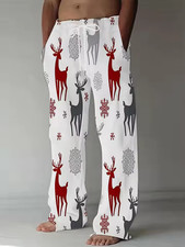 Reindeer Snowflake Pajama Pants Drawstring Waist Christmas Lounge Sleepwear
