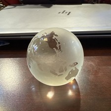 Glass Earth Globe World Etched Crystal Heavy Paper Weight
