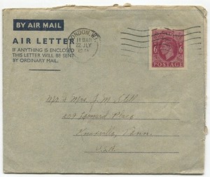 King George VI UK Air Letter, Aerogramme mailed London to Knoxville, TN, 1948
