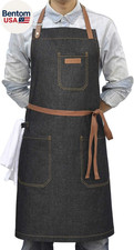 Denim Chef Apron with Pockets, Mens Womens Professional Kitchen Bib Black Apron