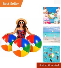 Pack of 3 Multicolor 20-Inch PVC Beach Balls - Ideal for Pool and Beach Games