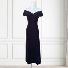 Vintage Scott McClintock Black Velvet Off Shoulder Maxi Gown Sz 8 / fits 4 USA