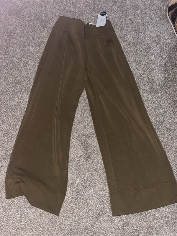 CALIA NEW Sandwash Scuba High Rise Wide Leg Pant Dark Khaki Olive Large