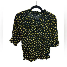Who What Wear Yellow Tulip Pattern Puff Sleeve Peasant Blouse Women’s Size Small