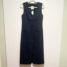 Abercrombie Fitch Navy Blue Pinstripe Mara Vest Midi Dress NEW Size Small 