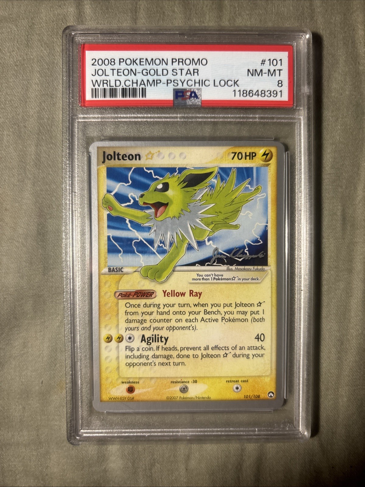 2008 POKEMON WORLD CHAMPIONSHIPS PROMO PSYCHIC LOCK #101 JOLTEON-GOLD STAR PSA 8