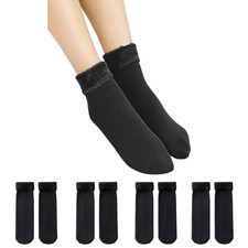4 Pairs Women Black Fleece Lined Thermal Socks Thick Warm Winter Daily Socks