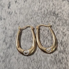 Vtg MCM 10k Gold Tube Horseshoe Shape Heart  Earrings Two Tone  Ruby Lane AS IS 