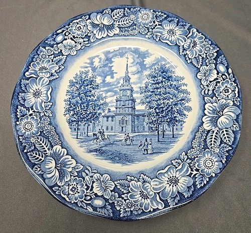 Set 2 piatti Liberty blu scena coloniale transferware pietra ferro blu 10" - Foto 2 di 6