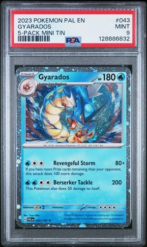 POKEMON PAL EN #043 GYARADOS 5 PACK MINI TIN PSA 9 2023 PALDEA EVOLVED