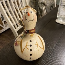 Gourd Snowman Hand Painted 8  Tall X 5  Wide Decoration Christmas Winter