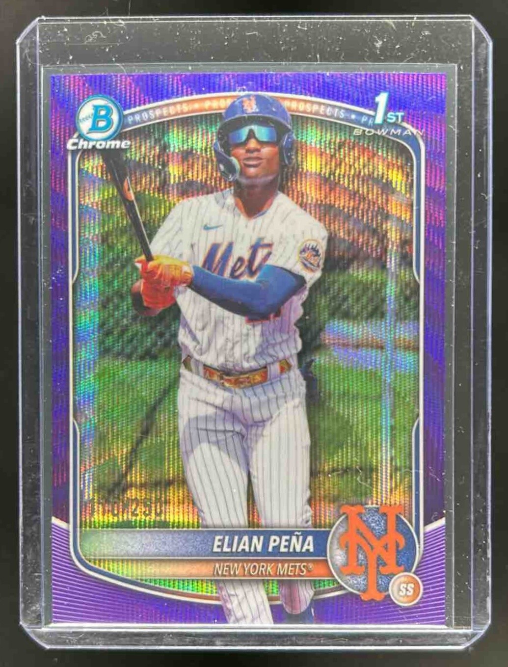 2025 Bowman Chrome Elian Pena Purple Wave Refractor 1st Prospect #110/250 Mets