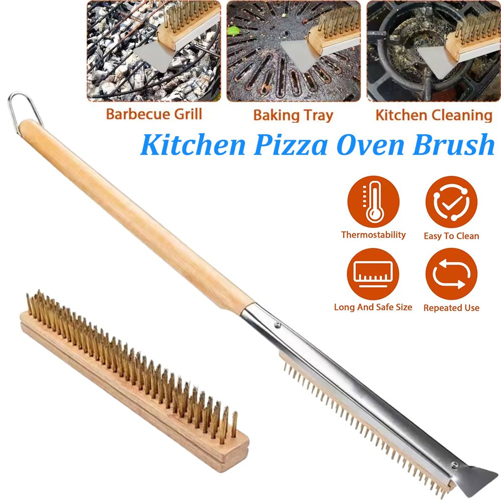 Pizzaofenbürste Ofenbesen Metallbürste Reinigungsbürste mit Schaber L: 53,5 cm