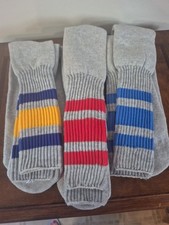 Vintage 90s Tube Socks Gray With Red/Blue/Yellow Banding 16-17" NOS 3 Pairs