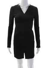 Halston Heritage Womens Long Sleeve Neck V Neck Bodycon Dress Black Size 0