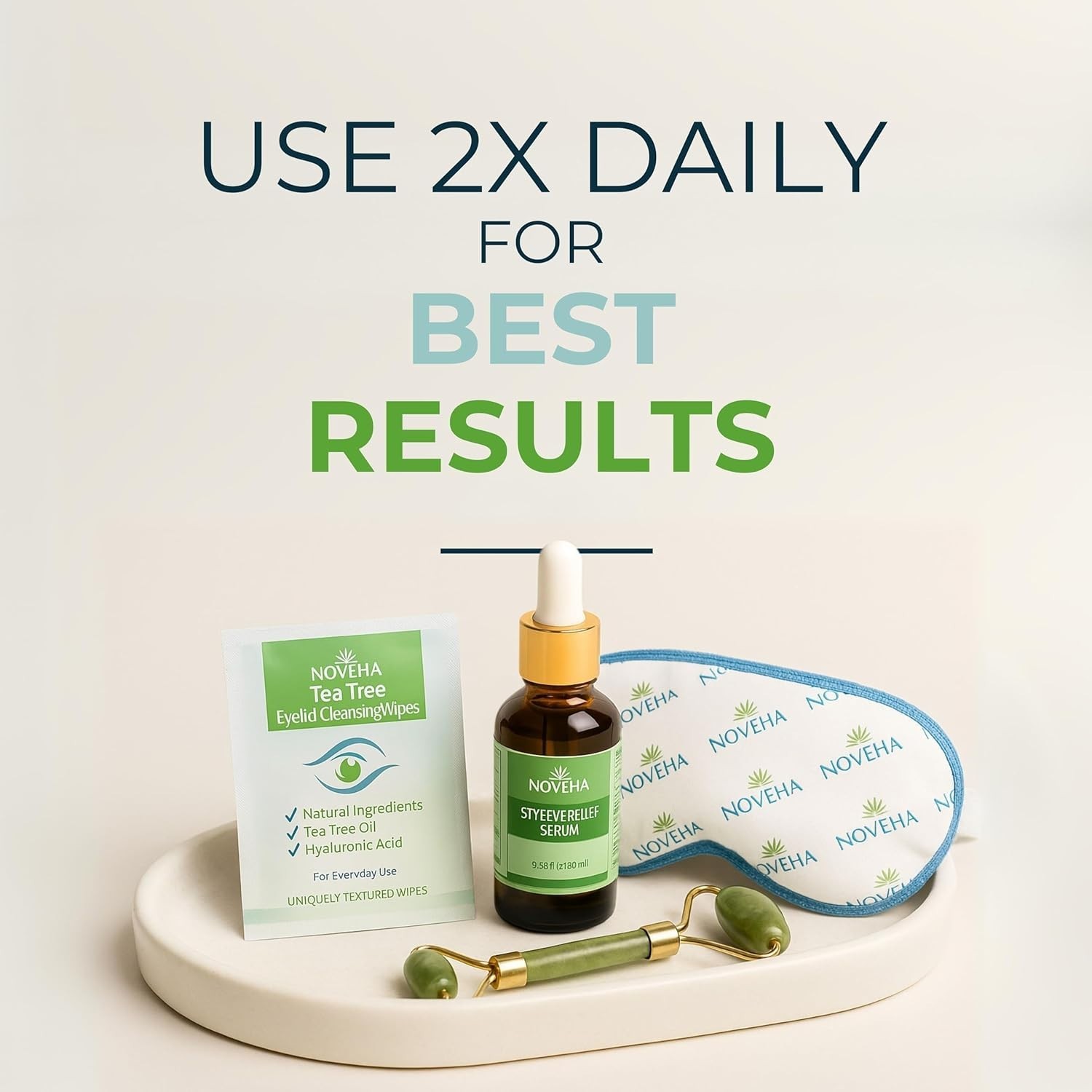 NOVEHA 60PCs Tea Tree Oil Eyelid & Lash Wipes | With Hyaluronic Acid, Green Tea