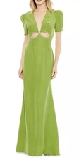 Ieena for Mac Duggal Apple Green Cut  Out Puff Sleeve Gown sequin rhinestone 12