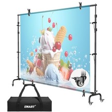 10x7.7ft Rolling Backdrop Stand with Wheels, Adjustable and 7.7x10ft Black