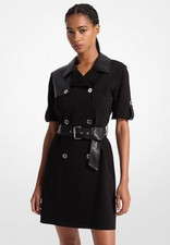 Michael Kors Women Mixed Media Trench Dress Black XL