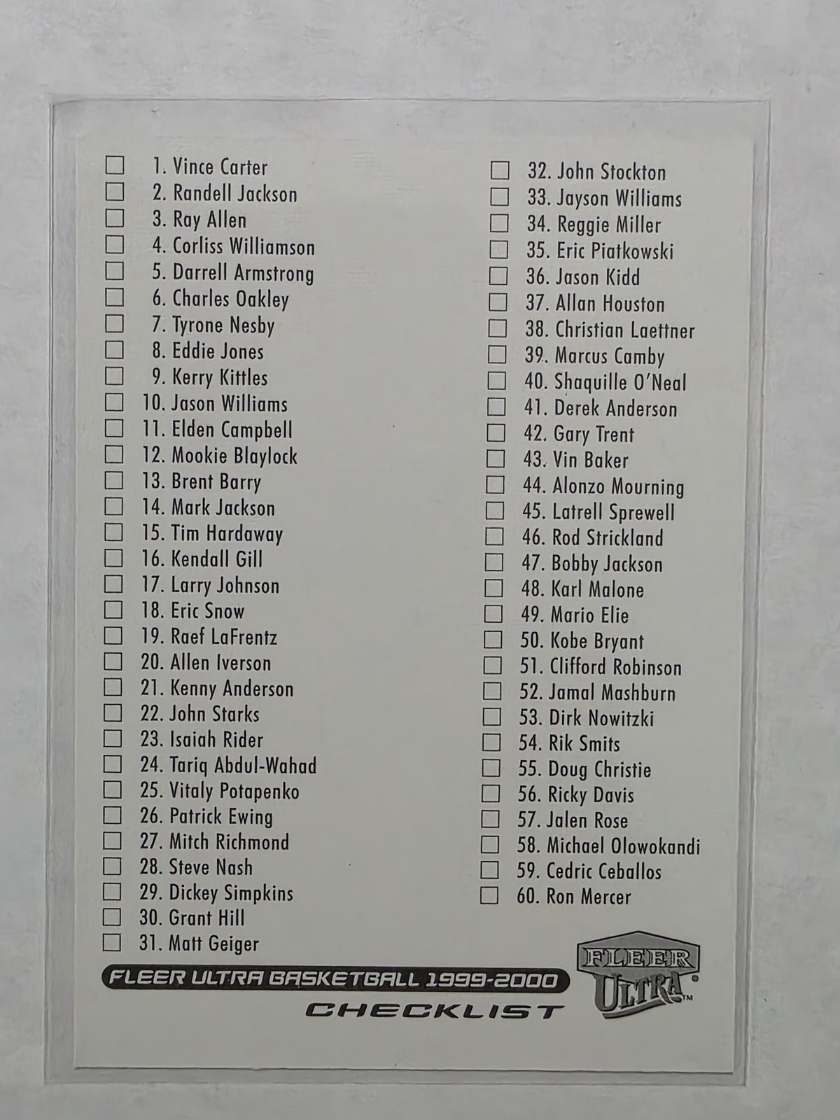 1999-2000 Fleer Ultra Basketball # NNO Checklist