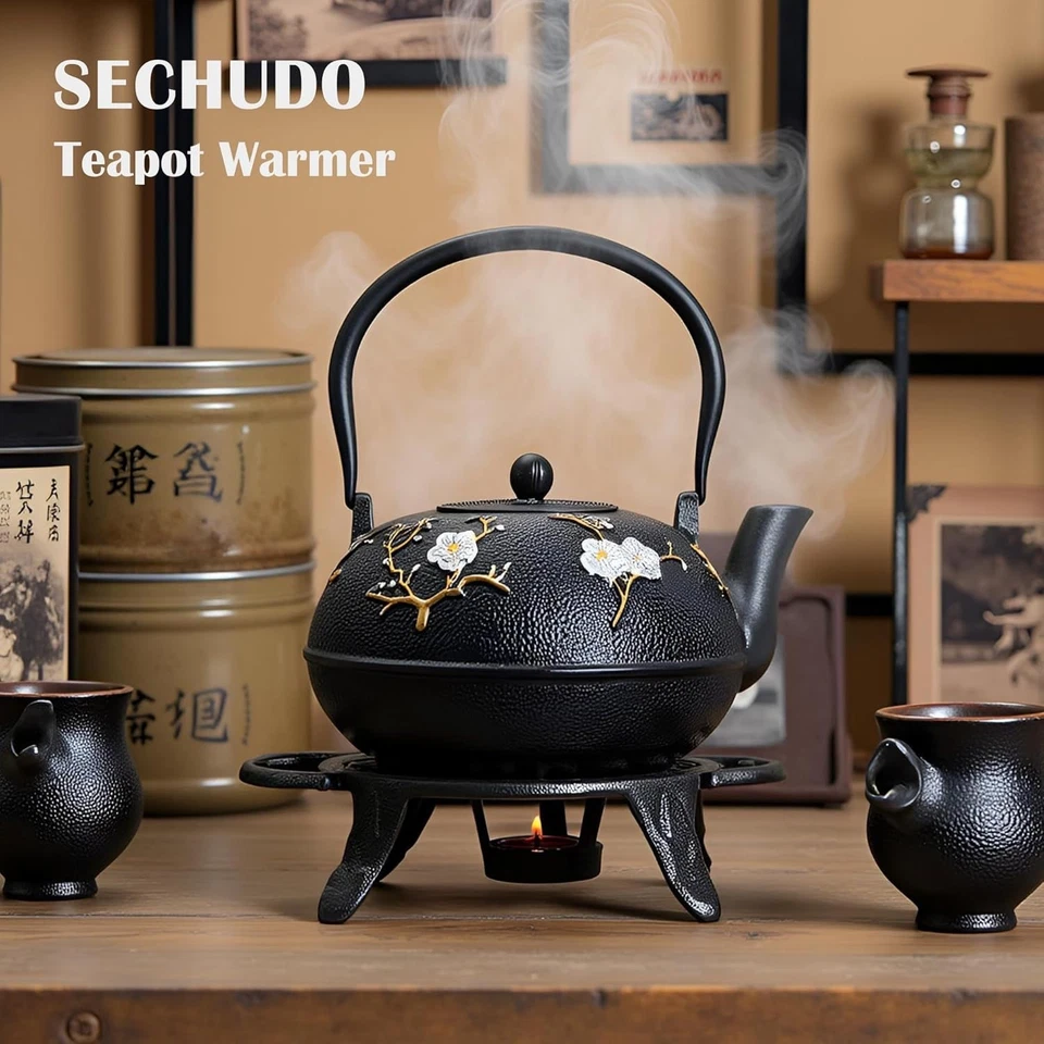 Large Cast Iron Tea Set with Warmer Japanese Tetsubin with Infuser Kettle 60.9oz - Image 3 of 4