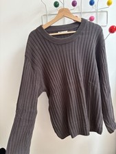 ZARA Womens Jumper XL Cotton Rib Knit Grey Ro...