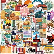 100 Pcs World Travel Stickers Set Cityscape Aesthetic Map Sticker Red