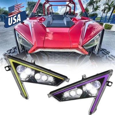LH+RH RGB ATV UTV LED Headlights For Polaris 2020 2022 2023 RZR PRO XP Ultimate