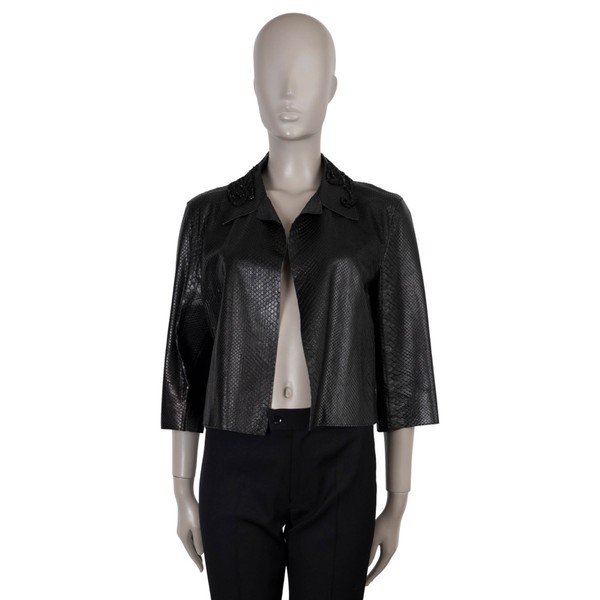73606 authentische PRADA schwarze PERLENKRAGEN PITHON Jacke 44 L