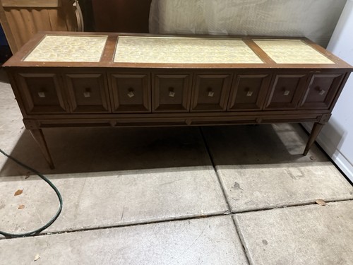 Mid-Century Modern Long Low Profile Credenza with Capriz Shells Top As Is Repair