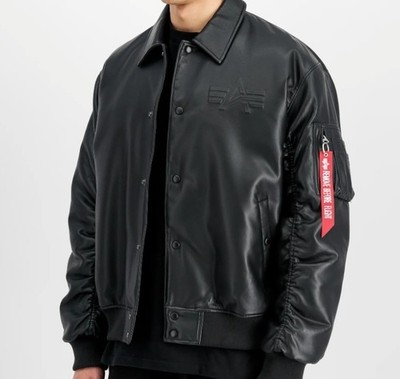 Alpha Industries PU Jacke Bomberjacke Big Logo Bomber Schwarz NEU! L