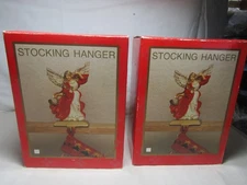 2 CHRISTMAS ANGEL STOCKING HANGERS FOR SHELF OR MANTLE SET OF 2
