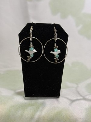 Handmade Native American Turquoise Bird Hoop Earrings Southwest
