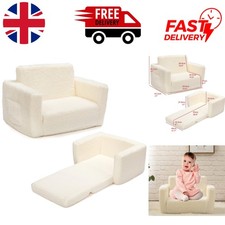 Cozy Fluffy Kids Sofa Bed - Convertible Light Grey Sherpa Lounge Chair for Kids