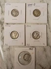 Lot of 5 Silver Mercury Silver Dimes & 1 Roosevelt. AU to Circulated.