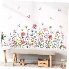 Wildflower Wall Stickers Garden Flower Daisy Butterflies Floral Botanical Pink