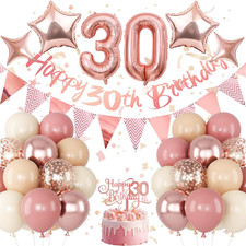 30th Birthday Decorations for Women, Retro Pink Beige Number 30 Balloon Set Happ