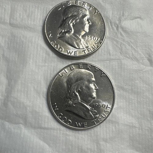 (2) 1950-p Franklin Half Dollar Gem BU Silver  bright