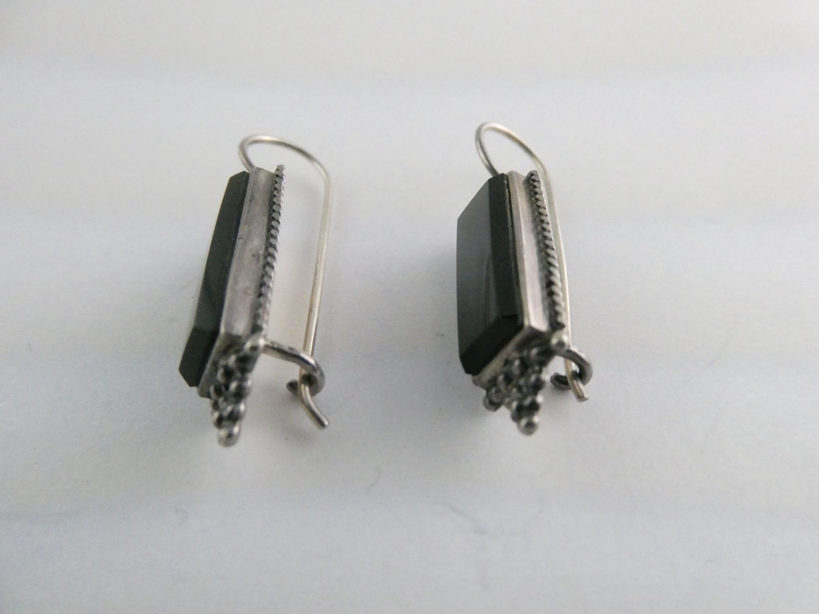Sterling Silver Rectangular Black Onyx Hook Earri… - image 3