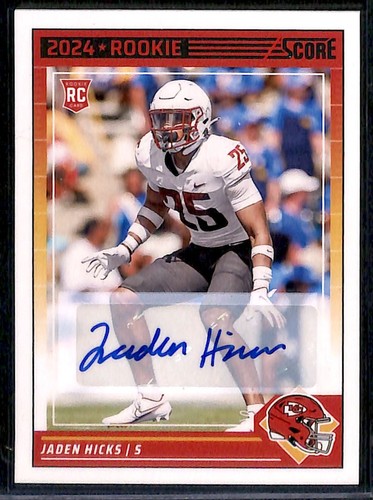 2024 Score Red Jaden Hicks RC Auto Kansas City Chiefs #362