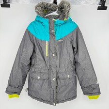 ZeroXposur Kids Winter Ski Snow Jacket Turquoise Gray Fur Hood Size XL 16