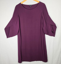 Eileen Fisher Silk Shift Dress Womens XS Plum Balloon Sleeve Minimalist Artsy