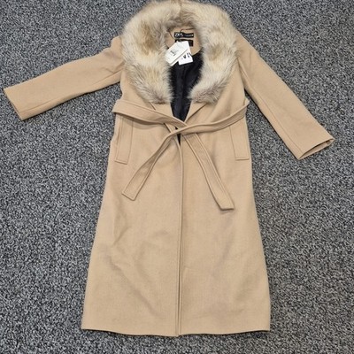 NWT Zara Womens Small Manteco Italian Wool Jacket Coat Fur Collar Beige Brown