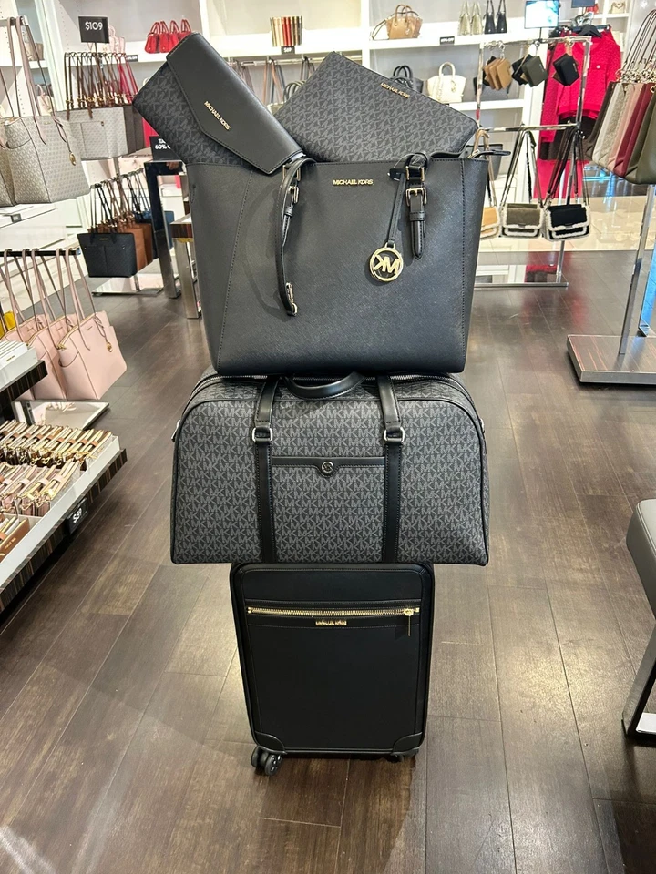 Michael Kors Small Trolley Suitcase+Weekender Bag + 3-in-1 Tote Black Travel Set - Image 2 of 4