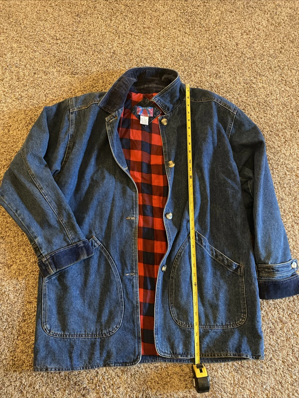 Vintage Center Aisle Outerworks Denim Jean Jacket Cost Flannel Blanket Lined MED
