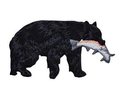 Black Bear, Catching Salmon, Trout Fish, Animals, Iron on Patch, 3-1/8''